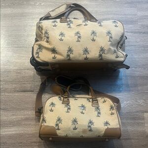 Diane von Furstenberg vintage Palm Tree Print Duffel Bag Set - Tan and Brown